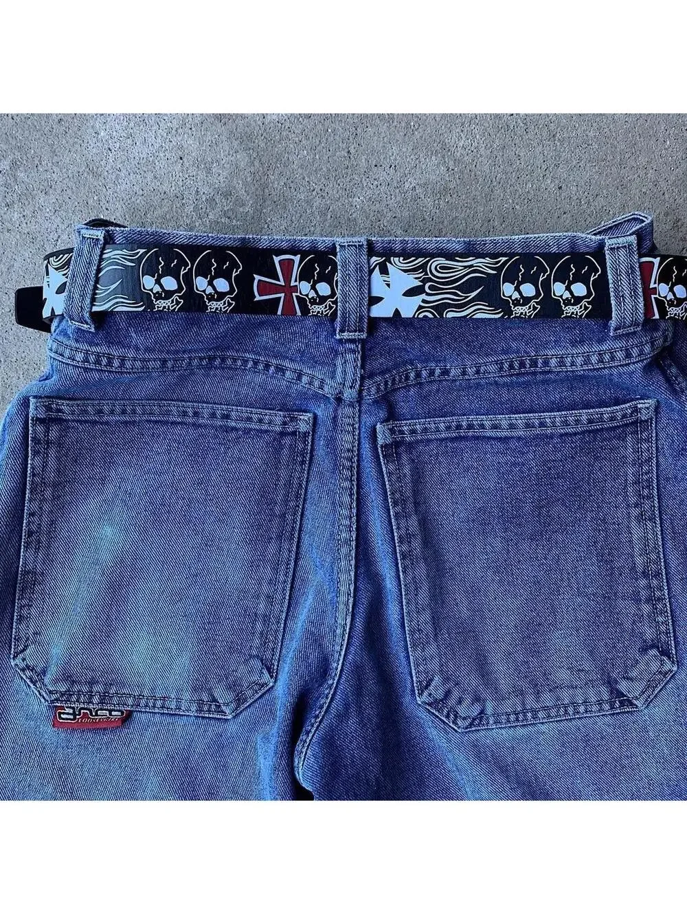 Cyber Vintage Y2k 2000s style skull grunge emo black and silver belt. Fits a 33